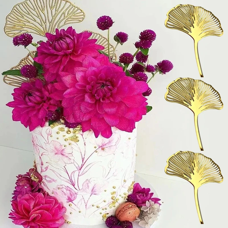 

Акриловые золотые листья Ginkgo, топпер для торта, Золотое искусственное украшение для дня рождения, свадебной вечеринки