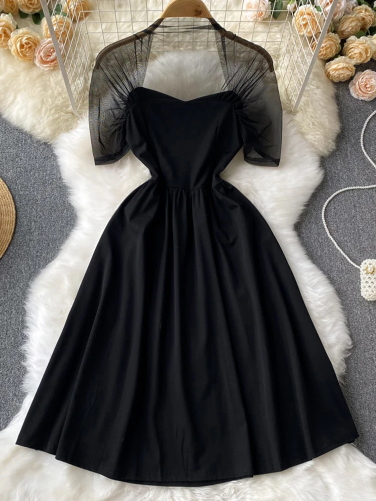 FMFSSOM Summer New Women Fashion Gauze Net Square Neck Short Sleeve Dress Casual Splicing High Waist Slim A-Line Dresses
FMFSSOM Summer New Women Fashion Gauze Net Square Neck Short Sleeve Dress Casual Splicing High Waist Slim A-Line Dresses