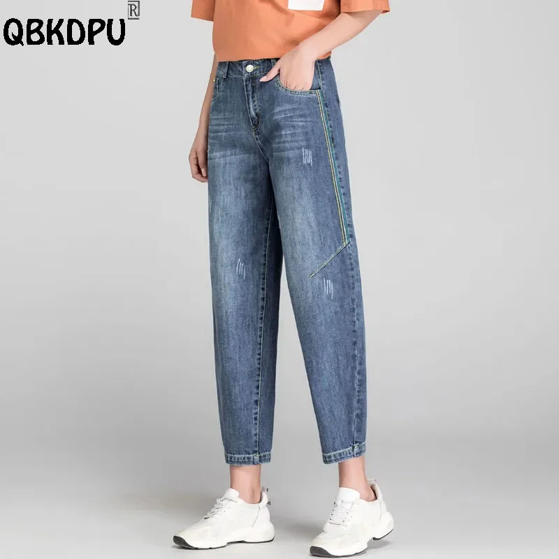 

Casual High Waist Harem Jeans Classic Oversize 34 Denim Pants Women Jogger Street BF Baggy Vaqueros Ankle Length Jean Trousers