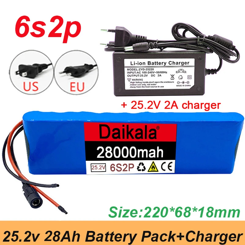 New rechargeable lithium battery 6S2P 25.2V 28AH 18650, high-quality 24V 28000mAh, with BMS electric bicycle booster and charger
New rechargeable lithium battery 6S2P 25.2V 28AH 18650, high-quality 24V 28000mAh, with BMS electric bicycle booster and charger