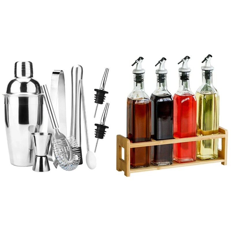 Stainless Steel Cocktail Shaker Bar Set Tools With 4X 500Ml Oil Dispenser Olive Vinegar Pourer Cooking Glass Bottle Set
Stainless Steel Cocktail Shaker Bar Set Tools With 4X 500Ml Oil Dispenser Olive Vinegar Pourer Cooking Glass Bottle Set