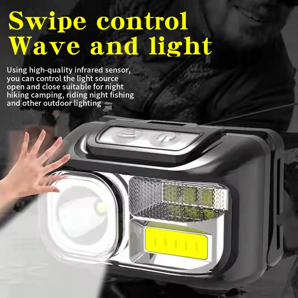 Induction HeadLamp USB Rechargeable HeadLight Built In Battery COB LED Light Multifunction camping Fishing Flashlight 
Induction HeadLamp USB Rechargeable HeadLight Built In Battery COB LED Light Multifunction camping Fishing Flashlight