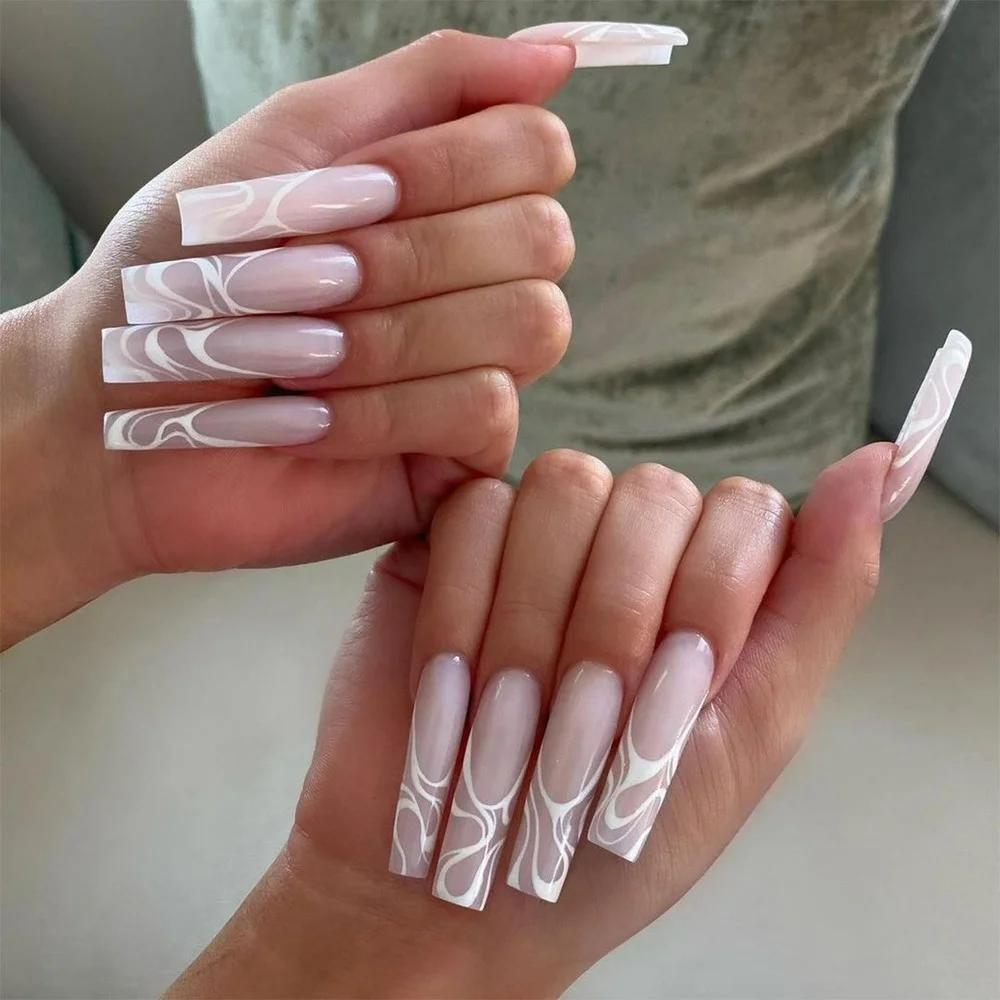 24Pcs False Nails Long Ballet Wave Series White Wave Fake Nail Tips Full Cover Acrylic For Girls Fingernails
24Pcs False Nails Long Ballet Wave Series White Wave Fake Nail Tips Full Cover Acrylic For Girls Fingernails