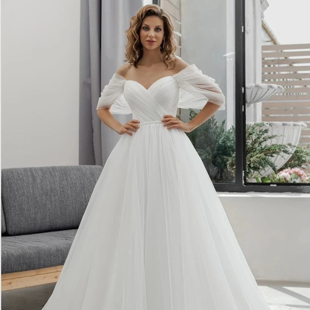 Simple Off The Shoulder Wedding Dresses Sweetheart Tulle A-Line Sweep Train Bride Gowns Lace Up Backless Vestido De Noiva 2022
Simple Off The Shoulder Wedding Dresses Sweetheart Tulle A-Line Sweep Train Bride Gowns Lace Up Backless Vestido De Noiva 2022