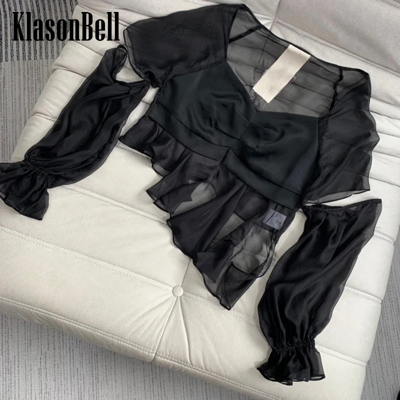 6,17 KlasonBell пикантная прозрачная однотонная короткая женская блузка с оборками 
6,17 KlasonBell пикантная прозрачная однотонная короткая женская блузка с оборками