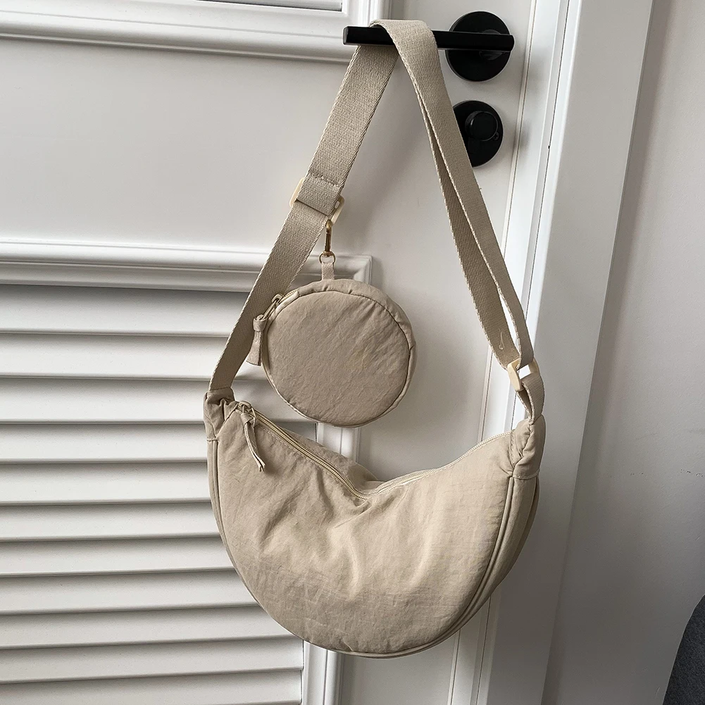 Women Crescent Bag Solild Color Armpit Purse Soft Nylon with Coin Pouch Adjustable Strap Casual Bag for Female Girls 
Women Crescent Bag Solild Color Armpit Purse Soft Nylon with Coin Pouch Adjustable Strap Casual Bag for Female Girls