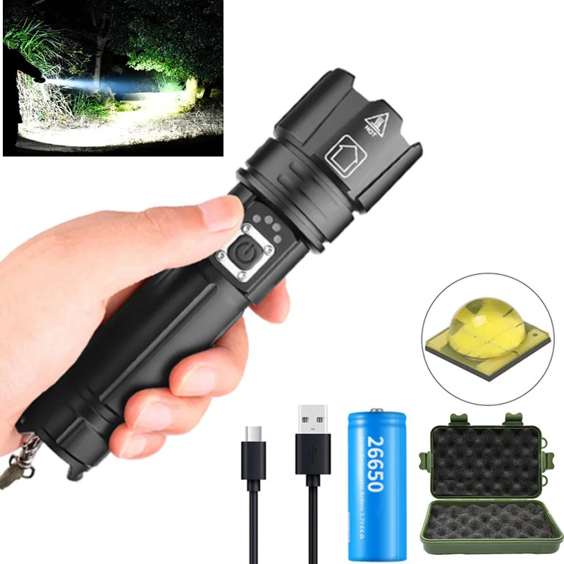 

USB Rechargeable XHP70.2 Flashlights High Lumens LED Torch Powerful Tactical Flashlight 5 Modes Zoomable with Power Display