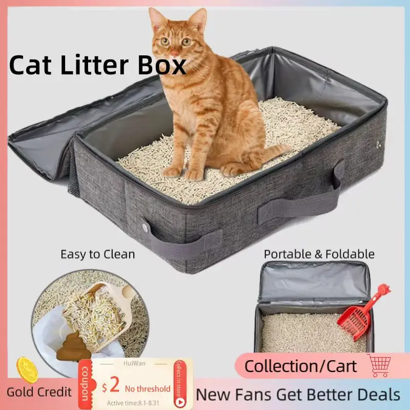 

YMCY Foldable Cat Travel Litter Box with Lid Foldable Cat Litter Box with Zipper Lid Waterproof Oxford Cloth PP Board Portable