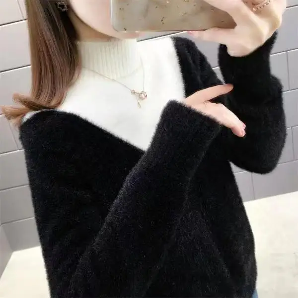 Mink Semi High Collar Sweater For Women Autumn Winter New Women's Fashion Casual Loose Color Matching Sweater
Mink Semi High Collar Sweater For Women Autumn Winter New Women's Fashion Casual Loose Color Matching Sweater