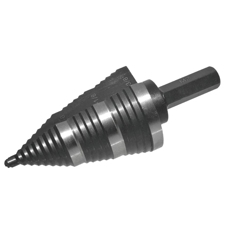 7/8 To 1-3/8 HSS 6542 Titanium Coated Faster Drilling Step Drill Bit Double Fluted Metals Platic Wood Cone Drill Bits
7/8 To 1-3/8 HSS 6542 Titanium Coated Faster Drilling Step Drill Bit Double Fluted Metals Platic Wood Cone Drill Bits