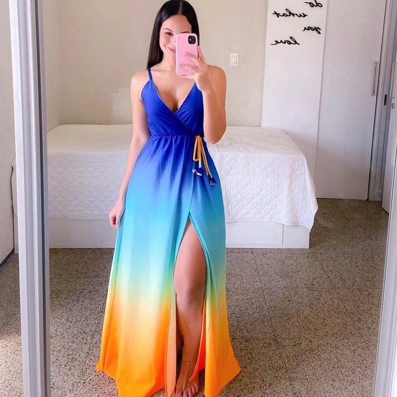 Dashiki African Gradient Color Women Bohemian Dress 2022 Summer Spaghetti Strap Lace-up Backless Sleeveless Floor-length Dresses
Dashiki African Gradient Color Women Bohemian Dress 2022 Summer Spaghetti Strap Lace-up Backless Sleeveless Floor-length Dresses