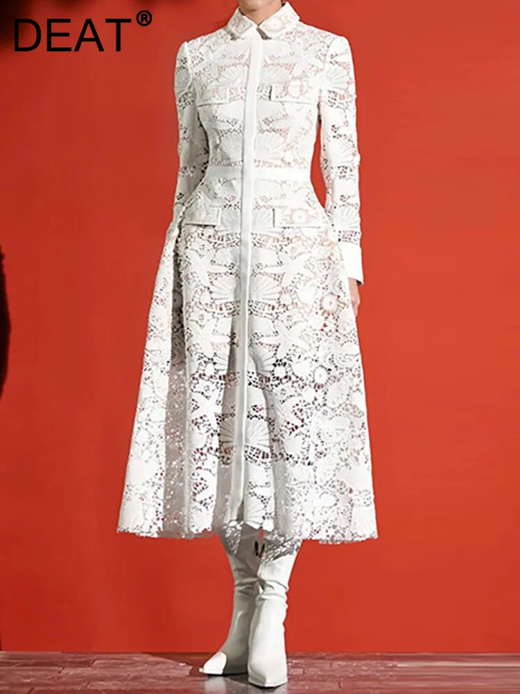 DEAT Women's Fashion Dress Lapel Long Sleeve Single Breasted Embroidery Hollow Out Elegant Dresses Autumn 2023 New 13DB2759
DEAT Women's Fashion Dress Lapel Long Sleeve Single Breasted Embroidery Hollow Out Elegant Dresses Autumn 2023 New 13DB2759