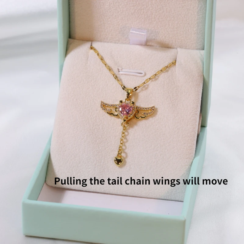 Titanium Steel Movable Pink Crystal Angel Wings Heart Pendant Necklace Women's Jewelry Necklace 20223 New Cupid Necklace
Titanium Steel Movable Pink Crystal Angel Wings Heart Pendant Necklace Women's Jewelry Necklace 20223 New Cupid Necklace