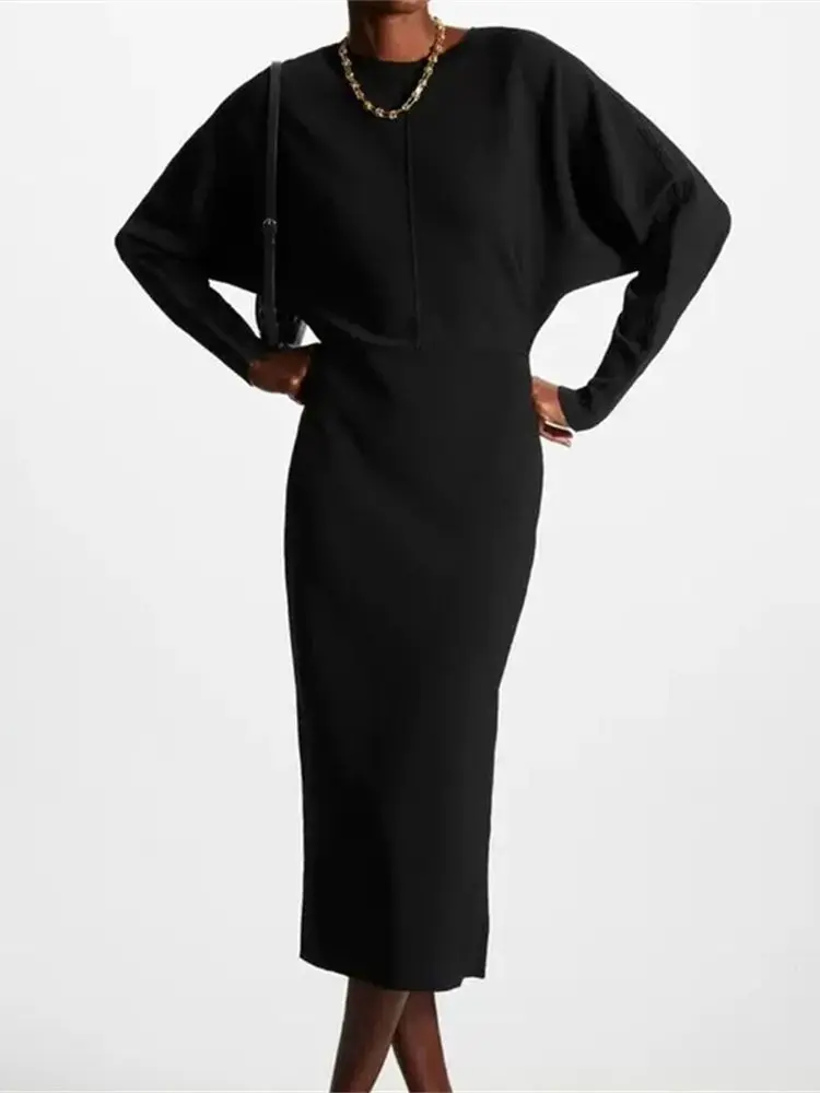 Women O-Neck Long Bat Sleeve Solid Color Simple Autumn Winter Knitted Maxi Dress
Women O-Neck Long Bat Sleeve Solid Color Simple Autumn Winter Knitted Maxi Dress