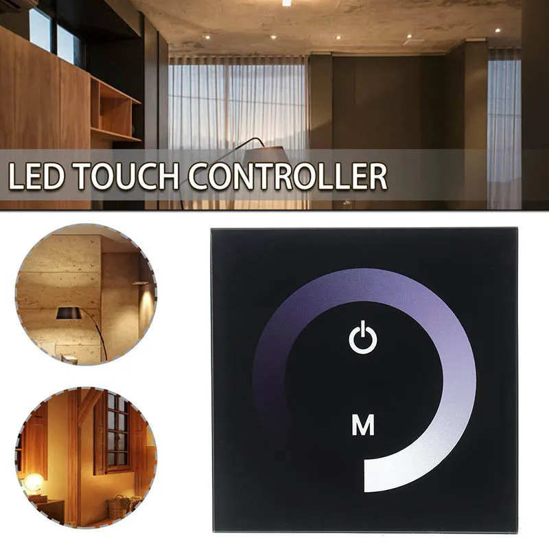 

1pc DC12V-24V Wall Mounted Touch Panel Controller Single Color LED Strip Dimmer Switch Controllers Brightness Adjustable Device