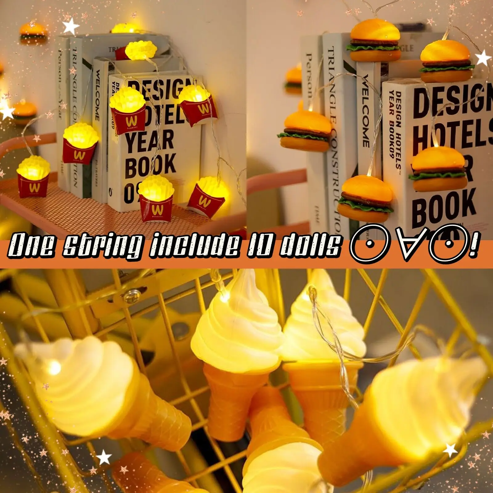 10 dolls/ 2M Led Lights String Outdoor/Indoor Decoration Holiday Ice Cream Chips Hambergur Lamp For Christmas Birthday Party
10 dolls/ 2M Led Lights String Outdoor/Indoor Decoration Holiday Ice Cream Chips Hambergur Lamp For Christmas Birthday Party
