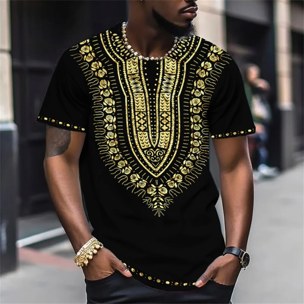 

Африканская мужская одежда Дашики Средний Восток Традиционная Футболка с коротким рукавом Повседневная Ретро Уличная одежда летняя мужская Этническая Одежда