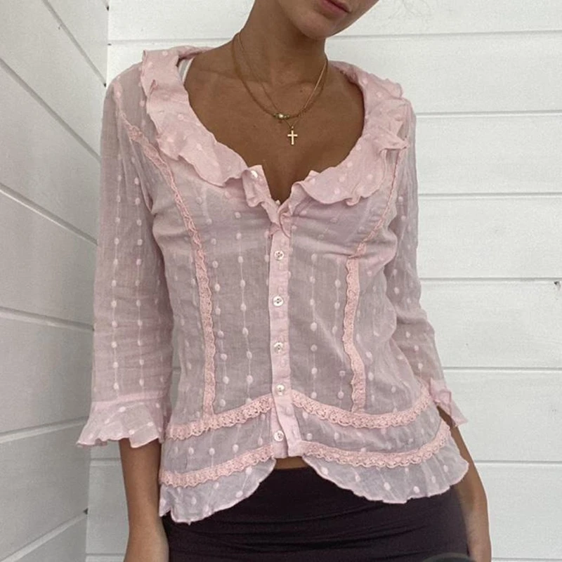 Dourbesty Kawaii Cute Ruffles Crop Top Fiarycore Dots Lace Pink T-shirt Button Up Tees Y2K Retro Aesthetics Top Vintage Clothes
Dourbesty Kawaii Cute Ruffles Crop Top Fiarycore Dots Lace Pink T-shirt Button Up Tees Y2K Retro Aesthetics Top Vintage Clothes