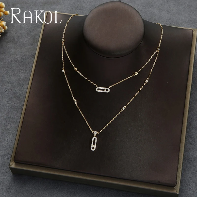 RAKOL Double Layer Zircon Necklaces Woman Tag Shape Pendants Choker Necklace Party Jewelry Gift Mujer Moda
RAKOL Double Layer Zircon Necklaces Woman Tag Shape Pendants Choker Necklace Party Jewelry Gift Mujer Moda