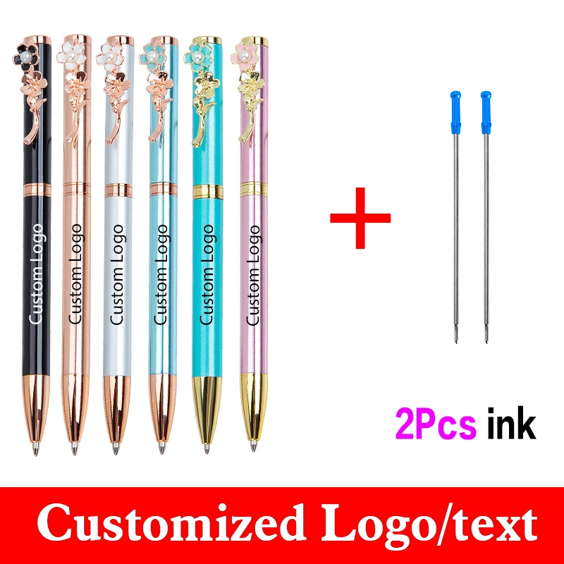 

Cute Pearl Peach Pen 1+2pcs/set Student Gift Get 2 Ink Metal Ballpoint Pen Advertising Pen Custom Logo Wholesale Lettering Name