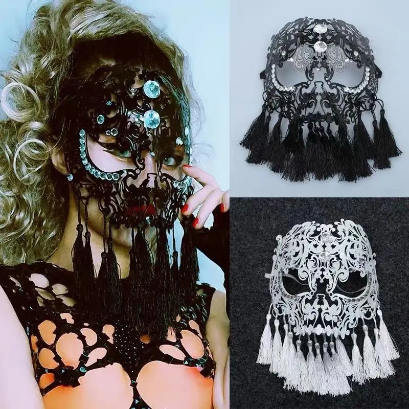 Tassel Skull Mask Hollow Out Carved Flower Full Face Iron Mask Fashion Party Masquerade Halloween Nightclub Mask
Tassel Skull Mask Hollow Out Carved Flower Full Face Iron Mask Fashion Party Masquerade Halloween Nightclub Mask
