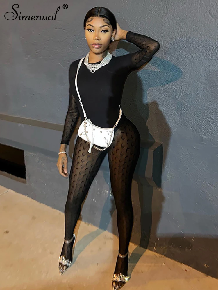 Simenual Autumn Long Sleeve Jumpsuit Women Round Collar Sexy Mesh See Through Patchwork Skinny Y2K Clothes Baddie Style Outfits
Simenual Autumn Long Sleeve Jumpsuit Women Round Collar Sexy Mesh See Through Patchwork Skinny Y2K Clothes Baddie Style Outfits