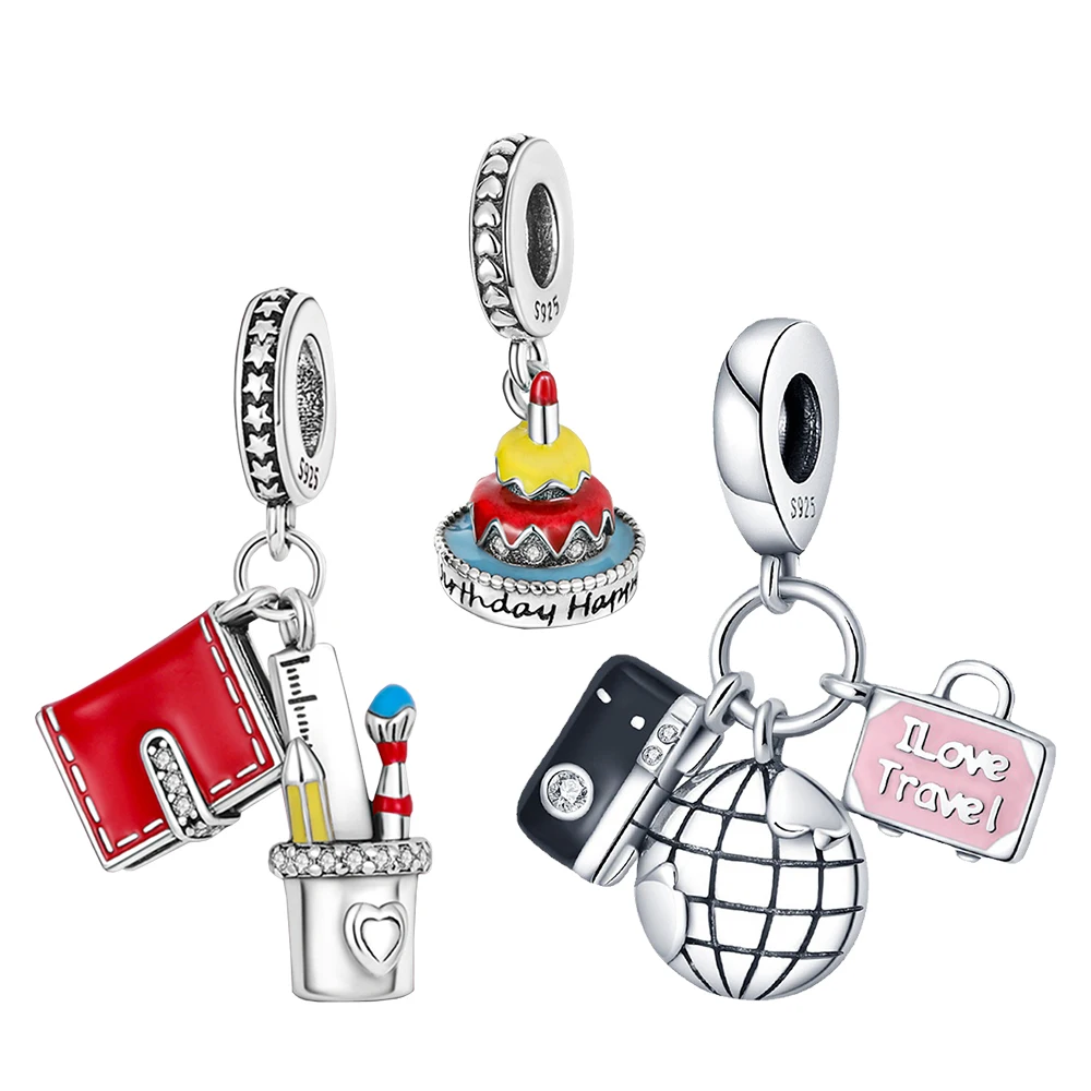 S925 Silver Original Stationery Luggage Cake Pendant DIY Bracelet Necklace Fit for Pandora Women Birthday Party Friend Gifts
S925 Silver Original Stationery Luggage Cake Pendant DIY Bracelet Necklace Fit for Pandora Women Birthday Party Friend Gifts