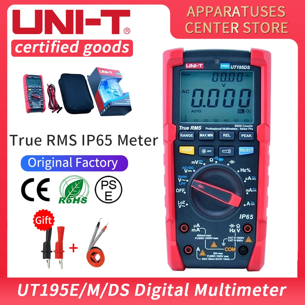UNI-T UT195E/UT195M/UT195DS Professional Multimeter True RMS ACV 750V 5kHz bandwidth IP65 rating 2m drop proof CAT III 1000V
UNI-T UT195E/UT195M/UT195DS Professional Multimeter True RMS ACV 750V 5kHz bandwidth IP65 rating 2m drop proof CAT III 1000V