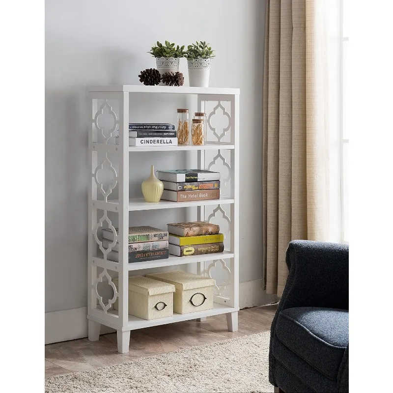

Kings Brand Furniture White Finish Wood Etagere 5 Tier Bookcase, 11.75"D X 28"W X 48"H, Book Shelf Furniture