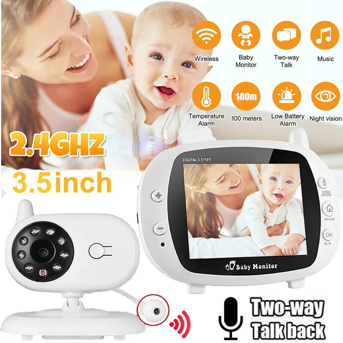 Radio Wireless Baby Monitor 3.5 Inch Screen Video Monitor Night Vision Baby Care Surveillance Camera Nanny Baby Monitor With Cam
Radio Wireless Baby Monitor 3.5 Inch Screen Video Monitor Night Vision Baby Care Surveillance Camera Nanny Baby Monitor With Cam