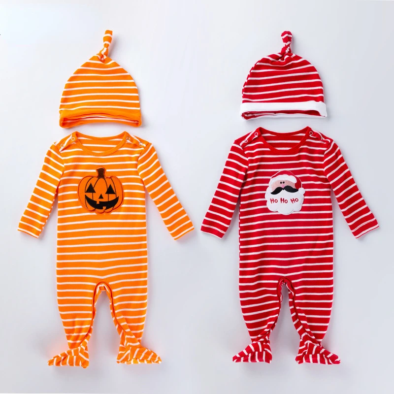 Halloween Autumn Baby Clothes Hat 2pcs Cotton Long Sleeve Striped Jumpsuit Cartoon Pumpkin Romper Santa Claus Christmas Bodysuit
Halloween Autumn Baby Clothes Hat 2pcs Cotton Long Sleeve Striped Jumpsuit Cartoon Pumpkin Romper Santa Claus Christmas Bodysuit