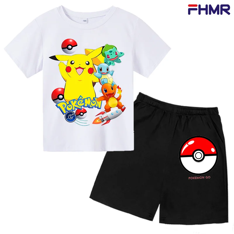 Комплект одежды для мальчиков с покемоном-Пикачу летняя детская футболка шорты