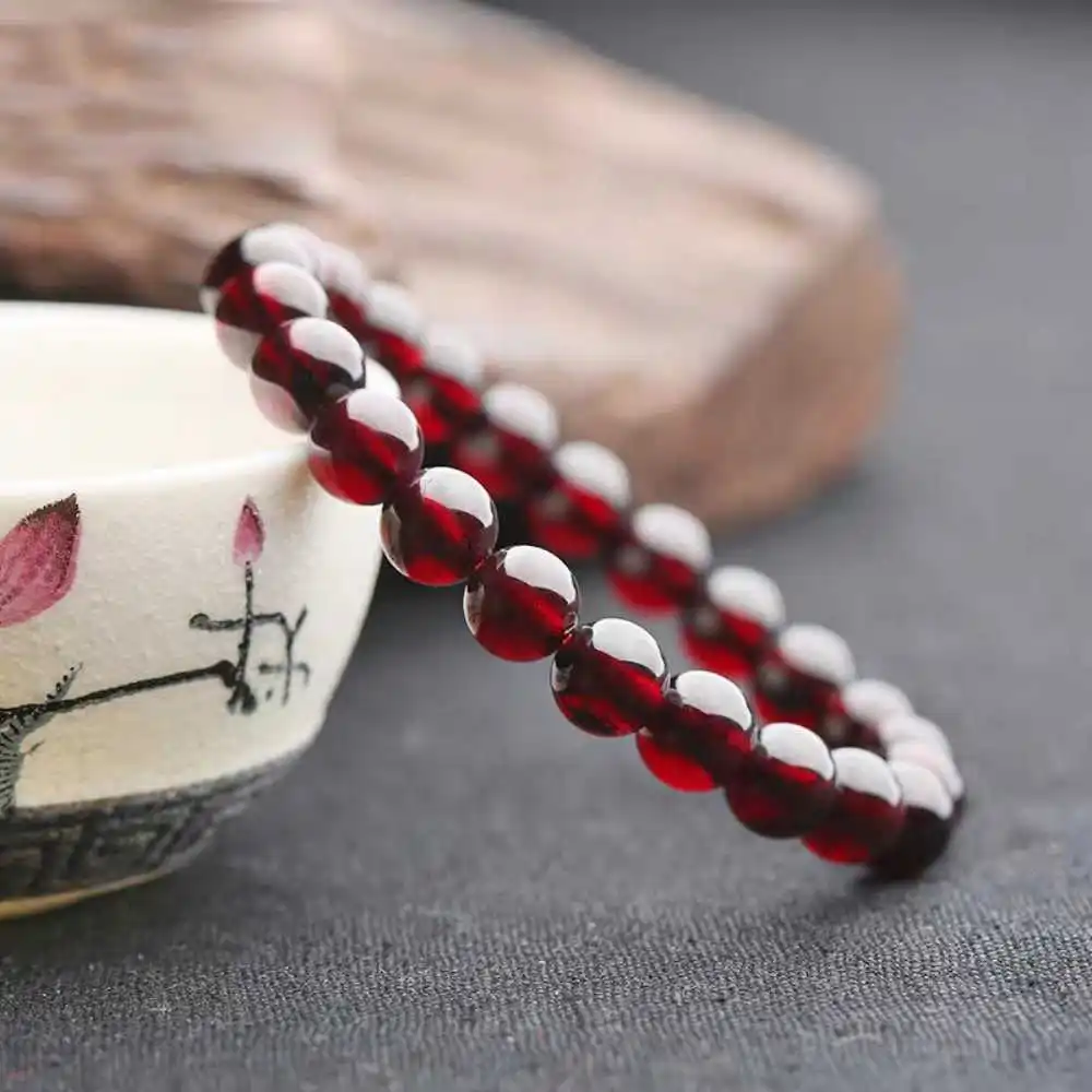 

4MM Natural Garnet Beads Cuff Lucky Bracelet Calming Pray Wristband Bless Taseel All Saints' Day National Style Relief Gift