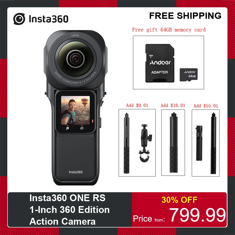 Экшн-камера Insta360 ONE RS 6K 360, Панорамное видео 21 МП, фото, водонепроницаемая Спортивная камера с невидимой селфи-палкой, складной штатив
Экшн-камера Insta360 ONE RS 6K 360, Панорамное видео 21 МП, фото, водонепроницаемая Спортивная камера с невидимой селфи-палкой, складной штатив