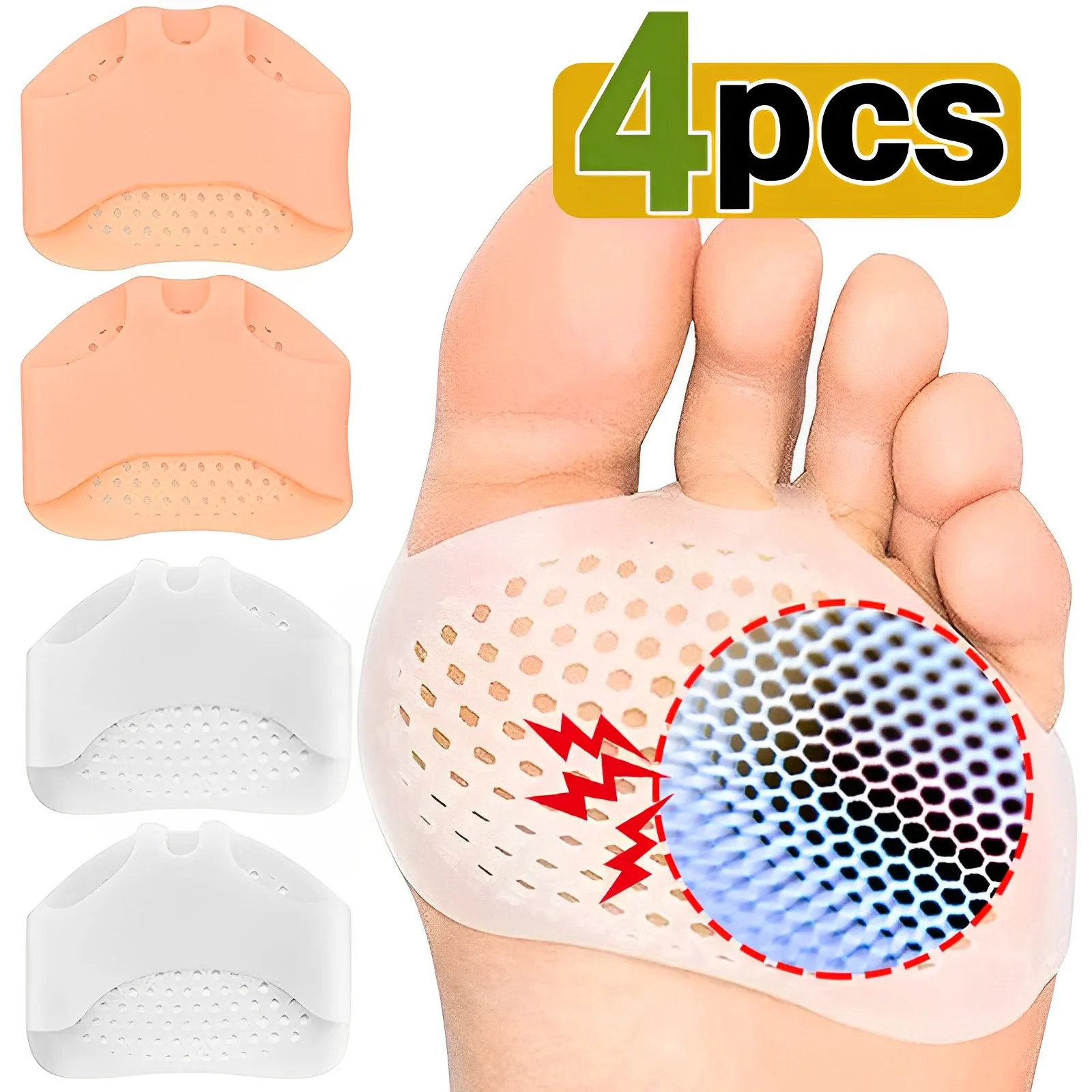 4PCS Silicone Forefoot Metatarsal Pads Pain Relief Orthotics Foot Massage Anti-Slip Protector Elastic Cushion Foot Care Tool
4PCS Silicone Forefoot Metatarsal Pads Pain Relief Orthotics Foot Massage Anti-Slip Protector Elastic Cushion Foot Care Tool