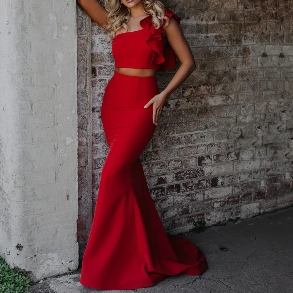 One Shoulder Ruffled Crop Tops Maxi Skirt Women's 2 Pieces Sets Sleeveless Formal Evening Party Solid Long DRESS
One Shoulder Ruffled Crop Tops Maxi Skirt Women's 2 Pieces Sets Sleeveless Formal Evening Party Solid Long DRESS