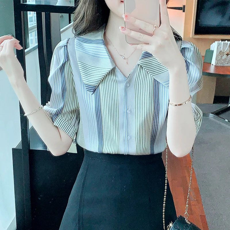 Poplin Women's Shirts New Fashion Casual Long Sleeve Top Polo-neck Stripe Summer Female Clothing
Poplin Women's Shirts New Fashion Casual Long Sleeve Top Polo-neck Stripe Summer Female Clothing