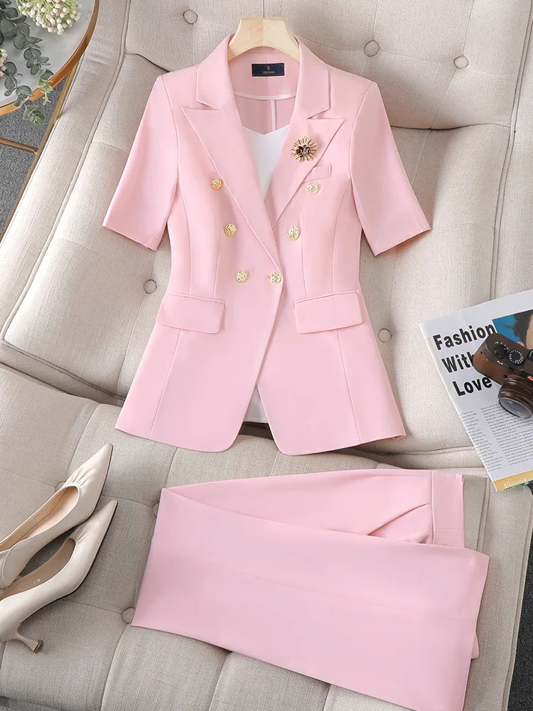 Женские офисные деловые костюмы, брючные костюмы с брюками и жакетом, элегантные розовые блейзеры, комплекты профессиональных брюк
Женские офисные деловые костюмы, брючные костюмы с брюками и жакетом, элегантные розовые блейзеры, комплекты профессиональных брюк