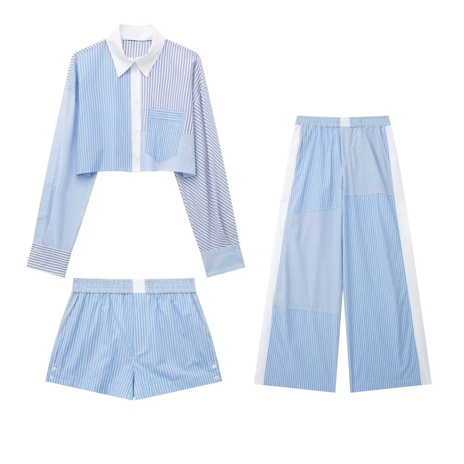 Set Women 3 Pieces 2023 New Fashion Summer Short Patchwork Stripes Blouses Vintage Patchwork Trousers Female Shirts Chic Tops
Set Women 3 Pieces 2023 New Fashion Summer Short Patchwork Stripes Blouses Vintage Patchwork Trousers Female Shirts Chic Tops