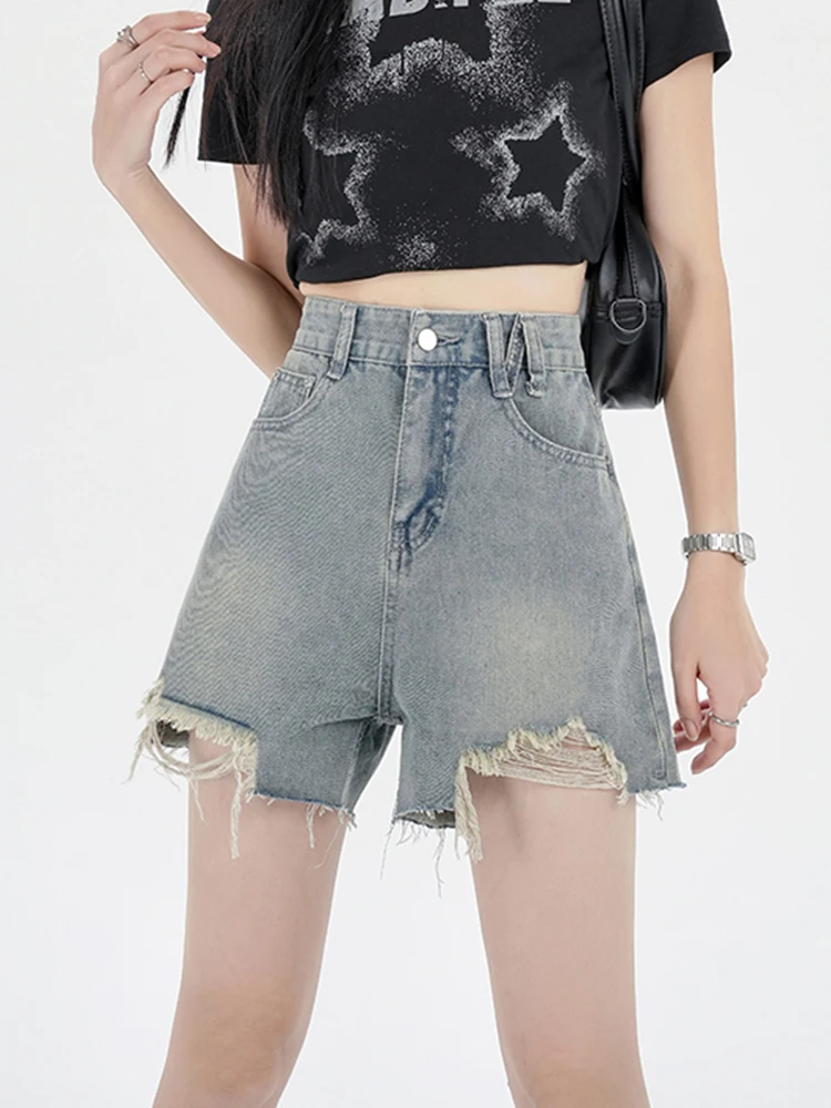 Summer Women High Waist Loose Hole Frayed Denim Shorts Streetwear Female Retro Wide Leg Raw Hem Jeans Shorts Bottoms
Summer Women High Waist Loose Hole Frayed Denim Shorts Streetwear Female Retro Wide Leg Raw Hem Jeans Shorts Bottoms