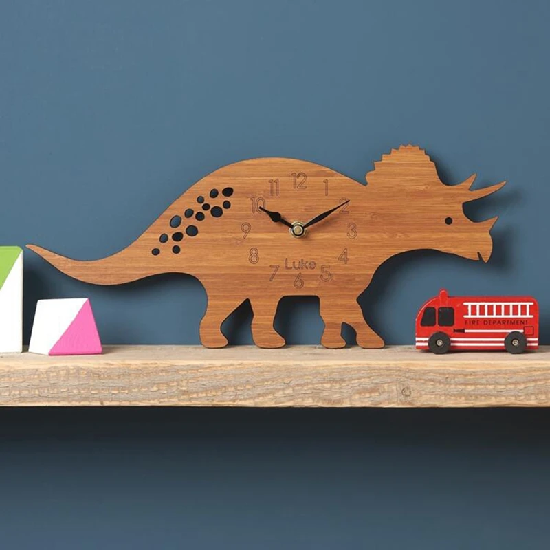

Бамбуковое дерево мультфильм Triceratops динозавр настенные часы детская комната декорация настенные часы с животными домашний декор