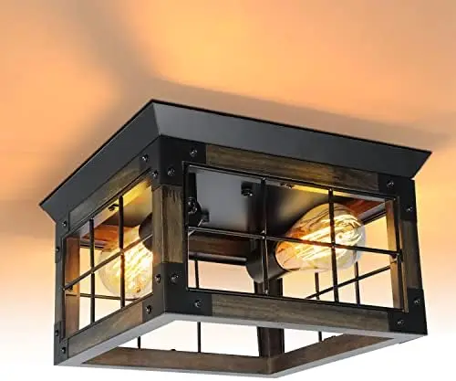 

Деревянный потолочный светильник с утопленным креплением, черный металлический светильник в деревенском стиле, приборы с 4 лампочками E26, уличные светильники для крыльца