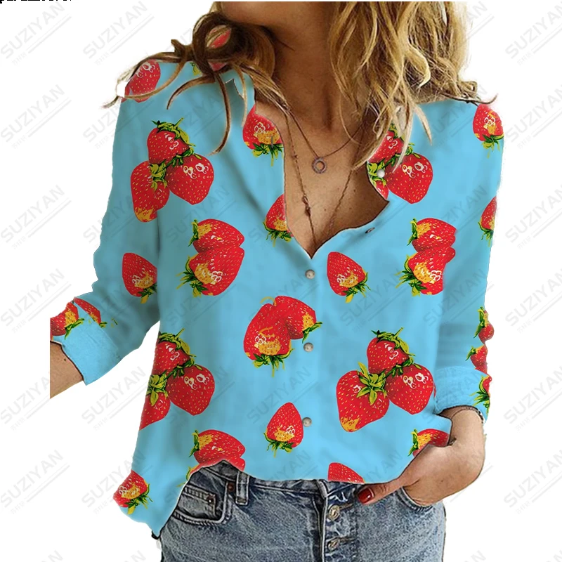 SpringAutumn New Women's Long sleeved Shirt FruitStrawberry 3D Digital Print Polo Collar Button Personalized Casual Commuter Top
SpringAutumn New Women's Long sleeved Shirt FruitStrawberry 3D Digital Print Polo Collar Button Personalized Casual Commuter Top