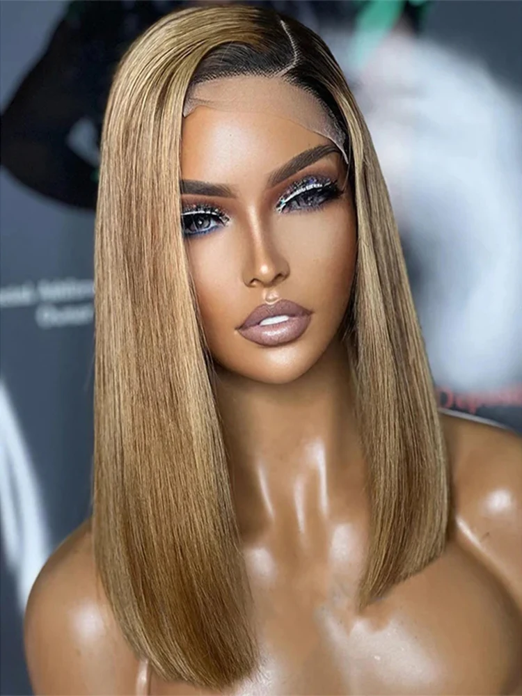 

13x4 Honey Blonde Lace Front Wigs Human Hair Silky Straight Peruvian Remy Colored 13x6 Frontal Wigs Women Bob Ombre Closure Wig