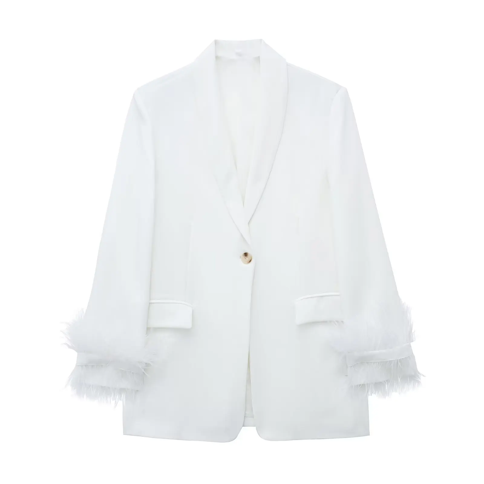 Women 2023 spring New Fashion Feather ornament leisure Blazer Coat Vintage Long Sleeve Pockets Female Outerwear Chic 
Women 2023 spring New Fashion Feather ornament leisure Blazer Coat Vintage Long Sleeve Pockets Female Outerwear Chic