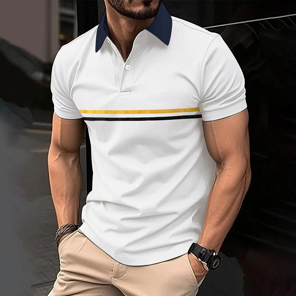 Men T-shirt For Summer For Vacation Lapel Polyester Regular Short Sleeve Slight Stretch Striped 1 Piece Button Down
Men T-shirt For Summer For Vacation Lapel Polyester Regular Short Sleeve Slight Stretch Striped 1 Piece Button Down