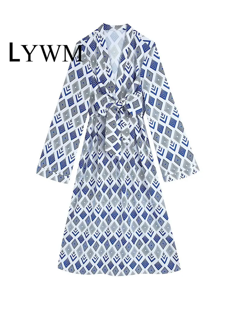 Женское модное платье миди LYWM с бантом и эластичной талией, винтажные женские шикарные платья с V-образным вырезом и длинными рукавами 
Женское модное платье миди LYWM с бантом и эластичной талией, винтажные женские шикарные платья с V-образным вырезом и длинными рукавами