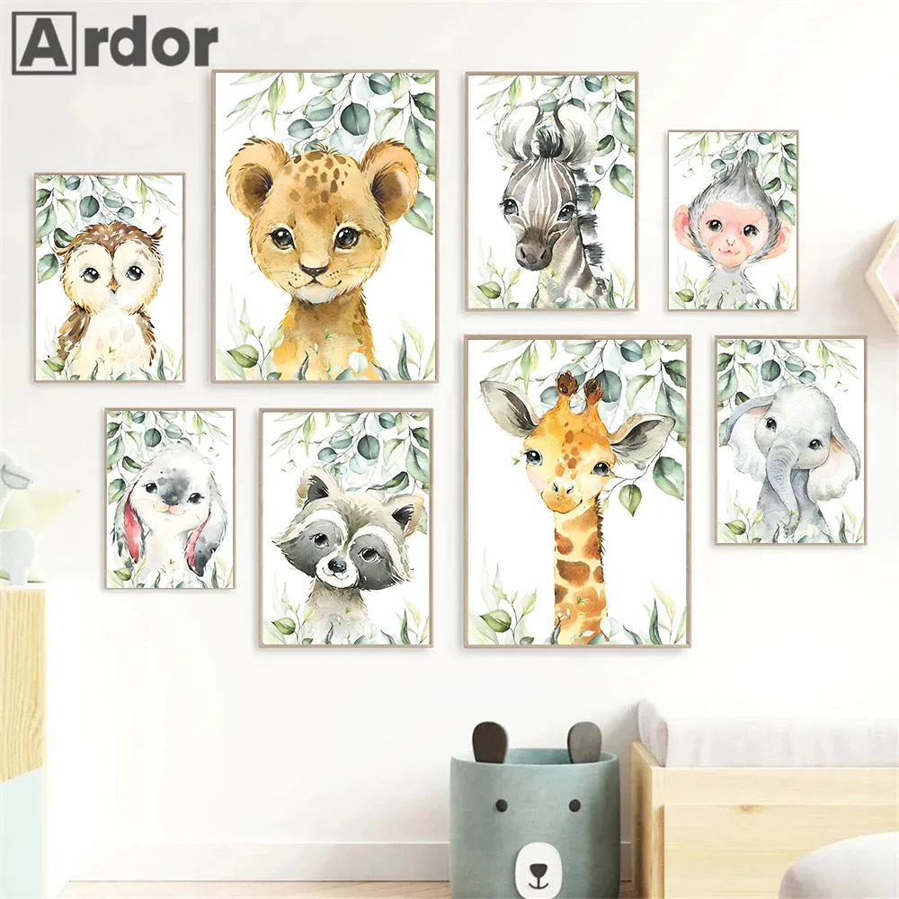 

Nursery Wall Posters Giraffe Elephant Lion Canvas Painting Jungle Animals Art Prints Nordic Poster Wall Pictures Boy Room Decor