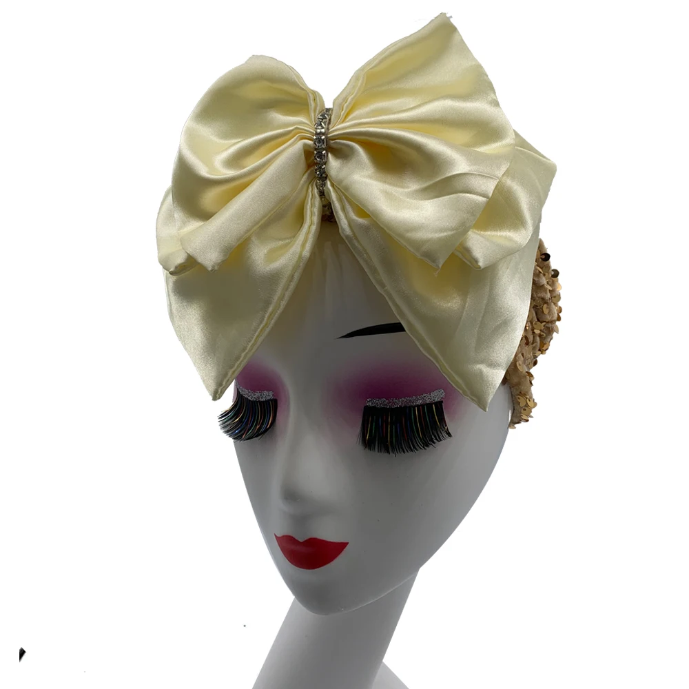 Elegant Ladies Headscarf Bonnet Female Wrap Head Hat African Headpiece Sequins Woman Turban Cap with Multi-layer Satin Bowknot
Elegant Ladies Headscarf Bonnet Female Wrap Head Hat African Headpiece Sequins Woman Turban Cap with Multi-layer Satin Bowknot