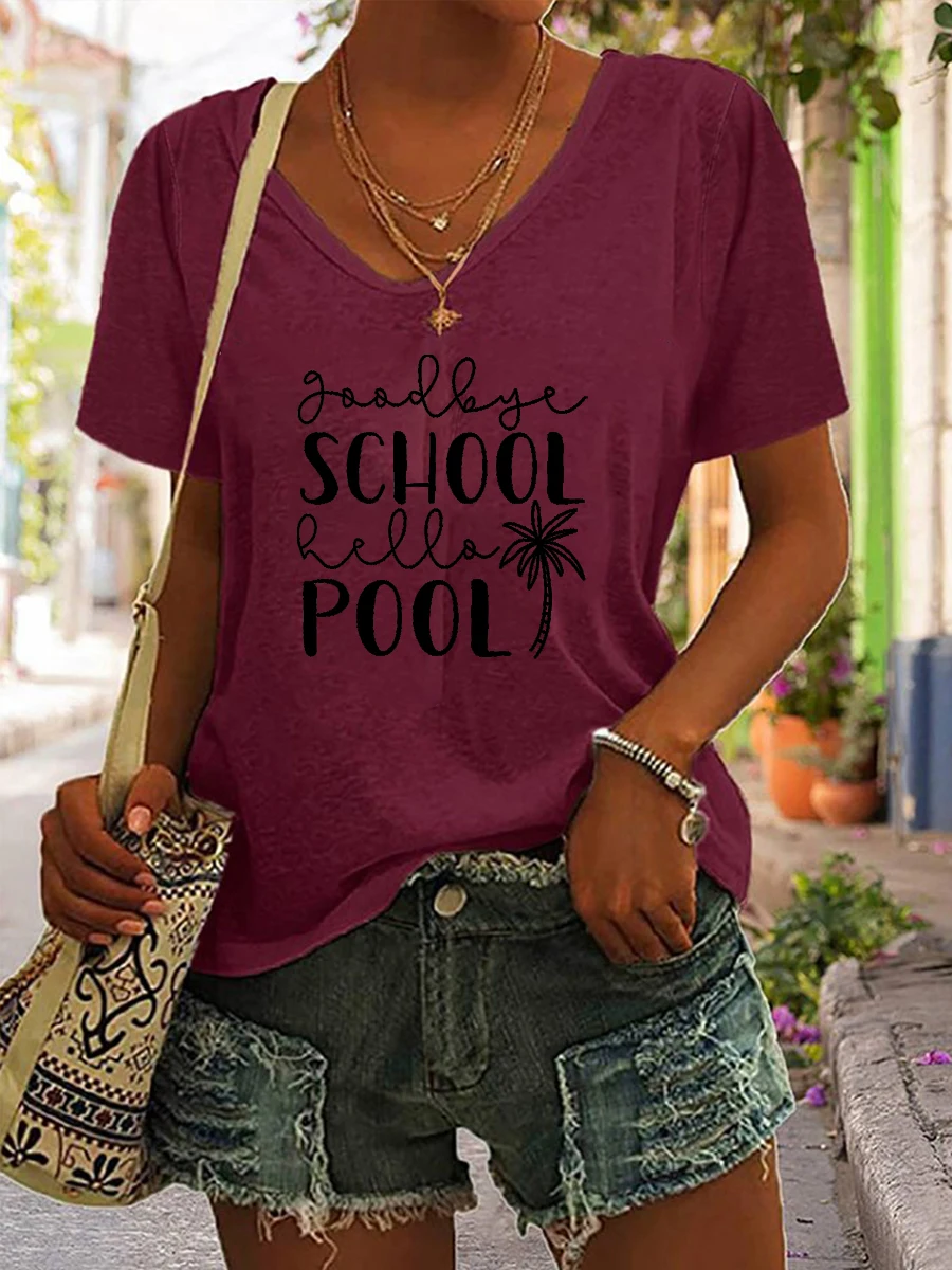 Rheaclot Goodbye School Hello Pool Women's Last Day Tee Out For Summer Tops Student Gifts Summer Cotton T-shirt
Rheaclot Goodbye School Hello Pool Women's Last Day Tee Out For Summer Tops Student Gifts Summer Cotton T-shirt